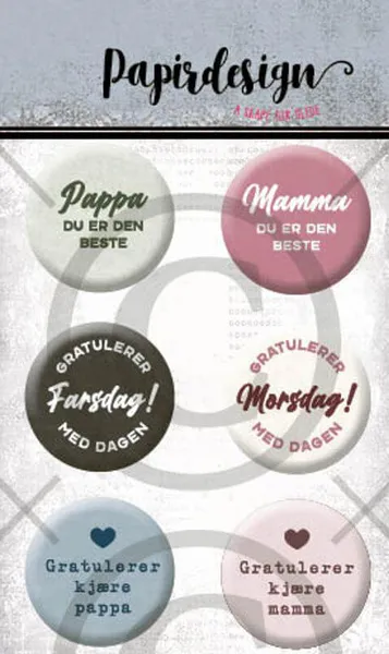 Hovedbilde Papirdesign Mamma og pappa Buttons