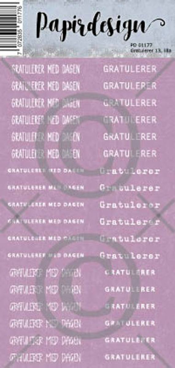 Papirdesign Gratulerer 13, lilla klistremerker