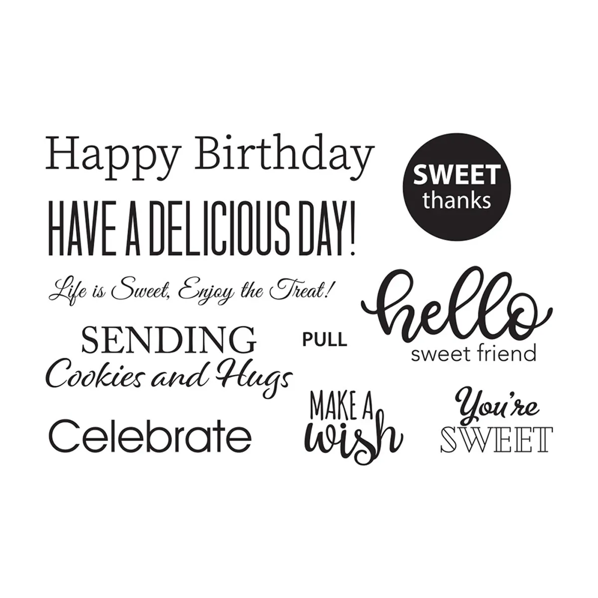 Spellbinders Sugar Coated Sentiments Stamp Set